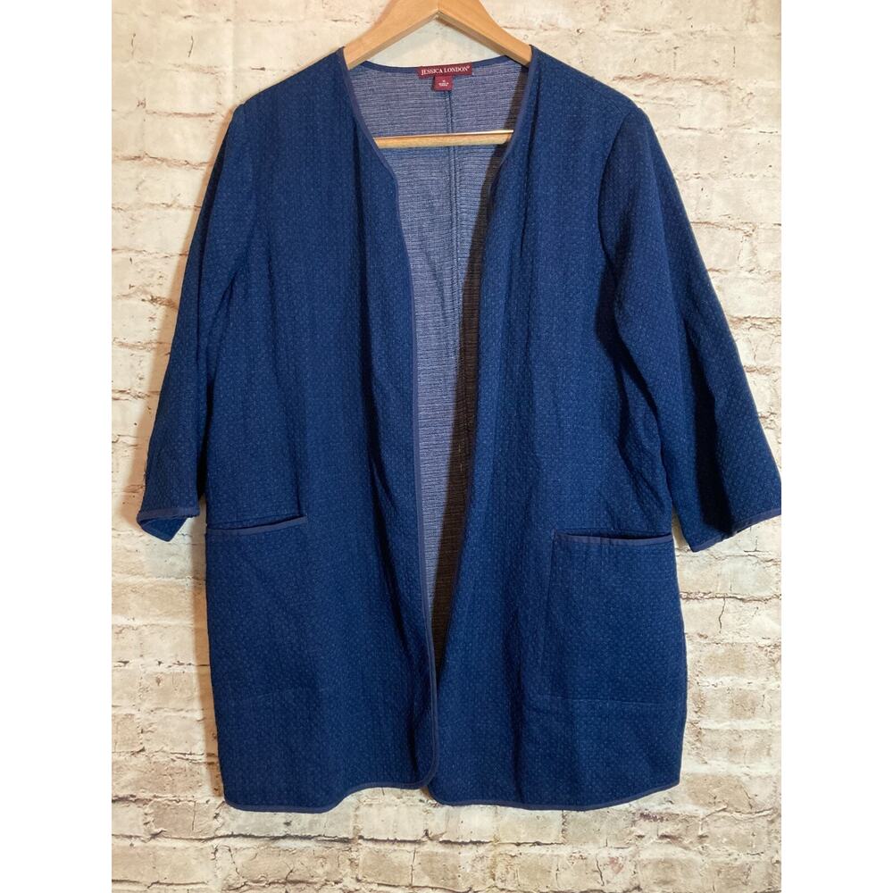 Jessica London Jacket Womens 16 Royal Blue Open Front Lightweight Layering Piece